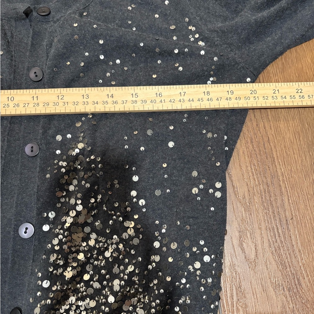 Eileen Fisher Medium Cotton/Cashmere Button-Front Cardigan Gray Sequins - Picture 8 of 8